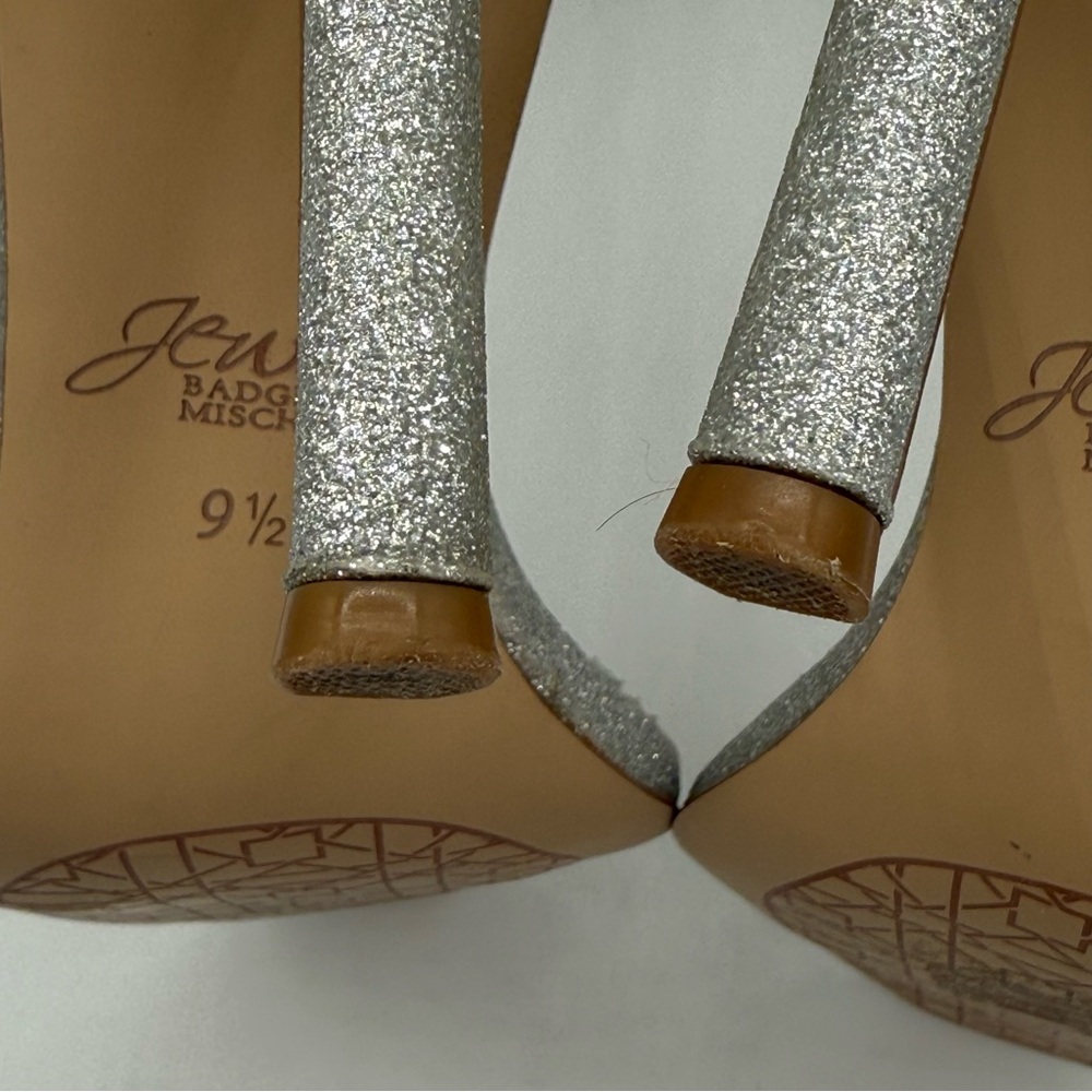 Badgley Mischka Adriane Silver Jeweled Stiletto Sparkle Evening Heel Sandals - Picture 16 of 16